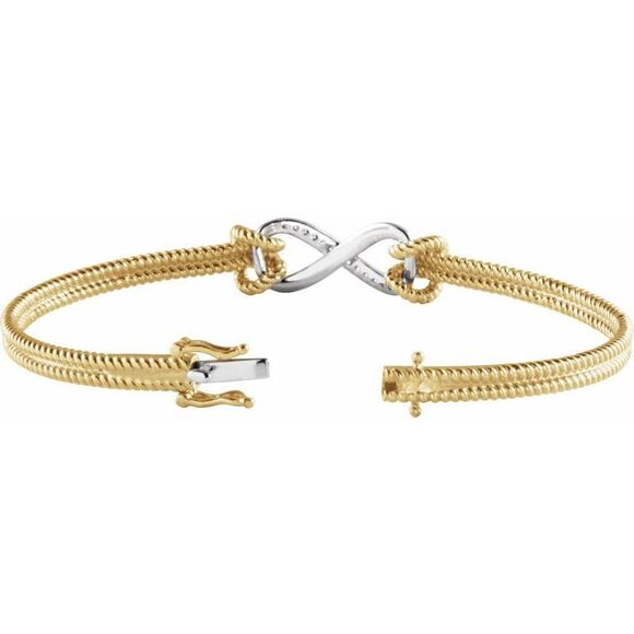 14k Yellow & White Gold 1/8ctw Diamond Infinity Bangle Bracelet 7.5 In - Picture 3 of 4